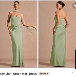 Azazie Grier Light Green Strapless Maxi Dress with Sheer Scarf